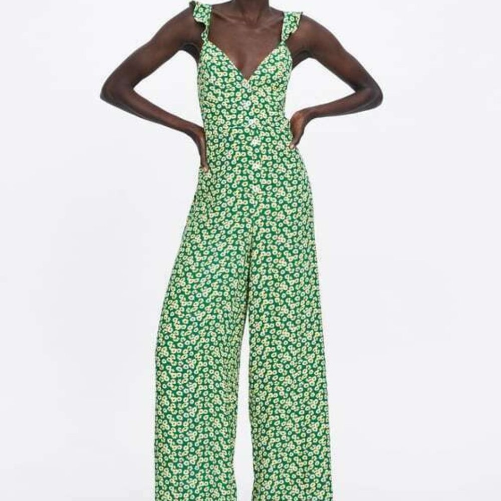Zara Printed Strappy Jumpsuit Floral Womens Size L
